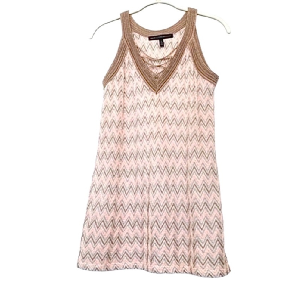 WHBM  Laced V-neck Tank Top Metallic Threads Peach Pink Tan Gold Size S